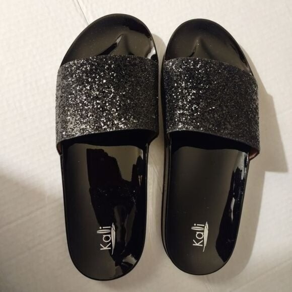Kali Shoes - Kali Women's Black Glitter Slide Sandals Size 10- Comfortable Casual Shoes-NEW